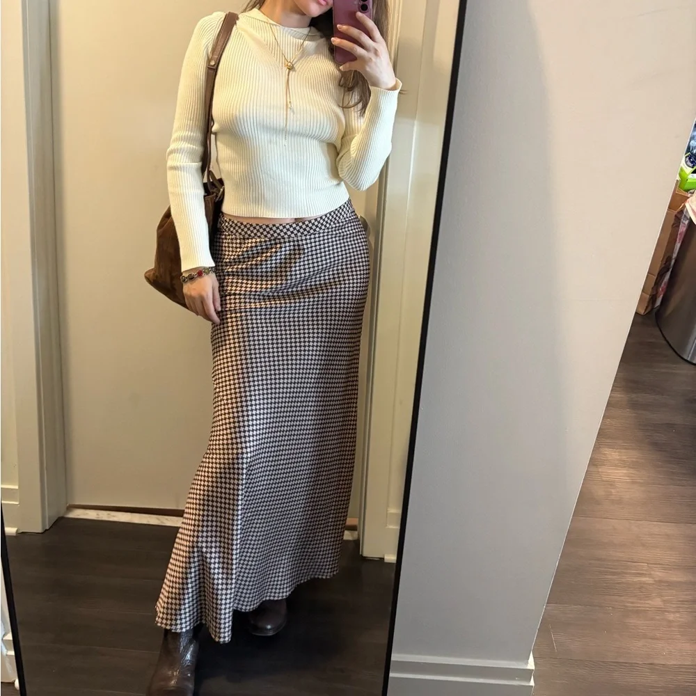 Anthropologie plaid chocolate brown maxi slip skirt xs